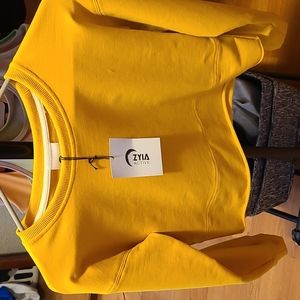 Women's Zyia Active Mustard Cutoff Crewneck Sweatshirt- XS